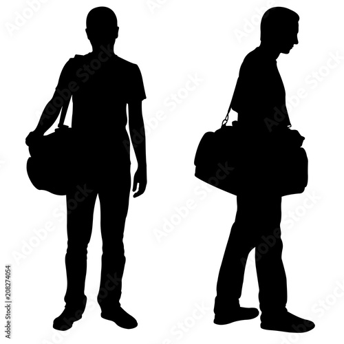 Silhouettes of men with luggage isolated on white