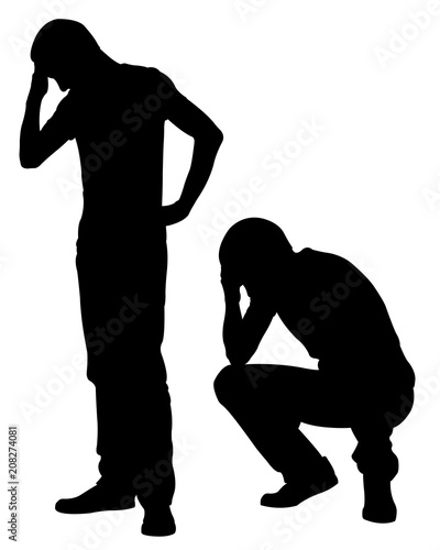 Silhouettes of worried men isolated on white