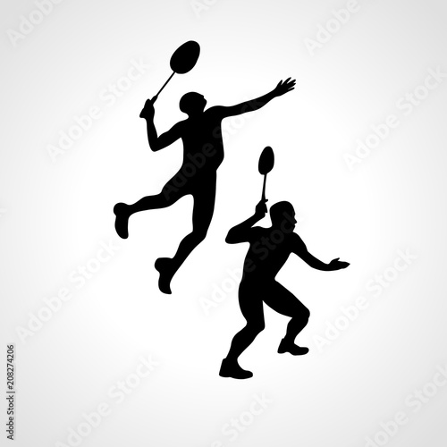 Mens doubles badminton players. Vector illustration