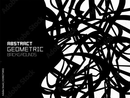 Abstract geometric background with Random chaotic lines. Monochrome ornament. isolated on white background