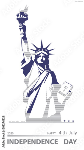 Statue of Liberty. Manual torch USA. New York sculpture. National Symbol of America. Illustration, white background. Use presentation of corporate marketing reporting, flyer, logo, flat banner, postca photo