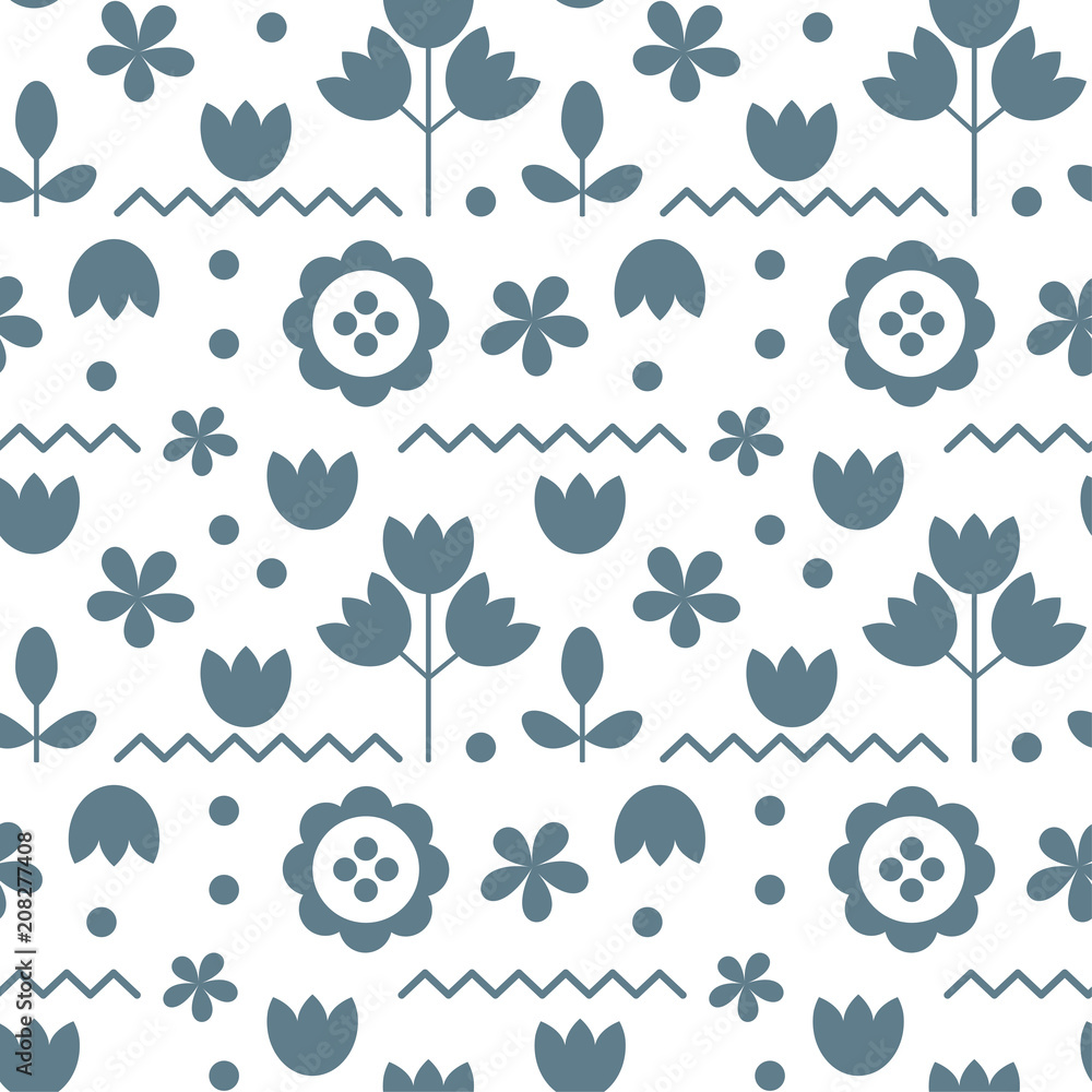 Fototapeta premium Floral pattern for surface design in traditional folk style. Hygge flowers