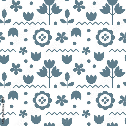 Floral pattern for surface design in traditional folk style. Hygge flowers