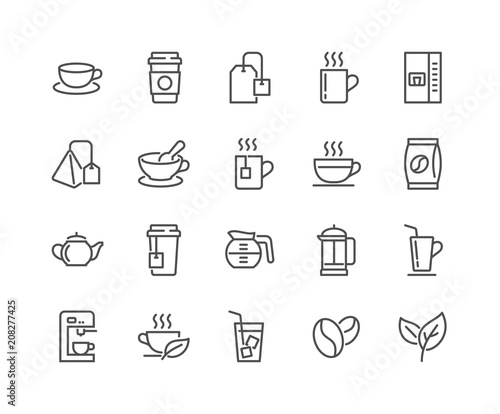 Simple Set of Coffee and Tea Related Vector Line Icons. Editable Stroke. 48x48 Pixel Perfect.