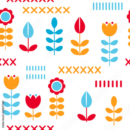 Floral pattern for surface design in scandinavian style. Hygge flowers, transparent background