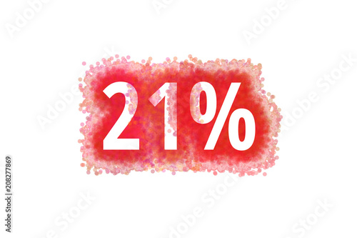 21% Prozent - rote Zahl abgenutzer Look auf weißem Hintergrund