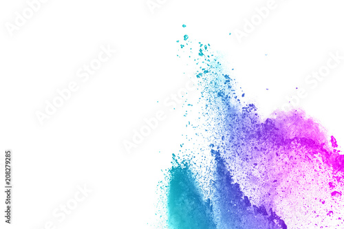 abstract explosion of blue-pink dust on white background. Abstract blue-pink powder splatter on clear background.