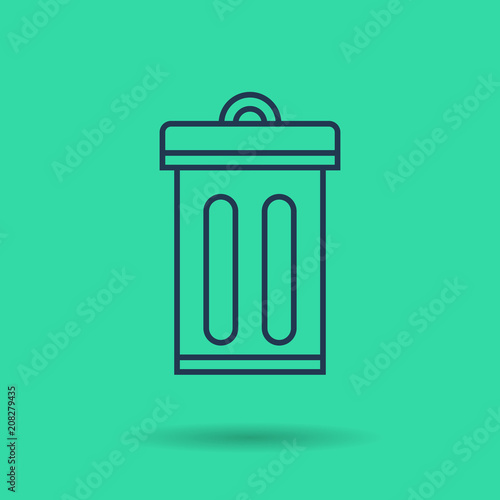 Green isolated linear icon - Eco city - trash can