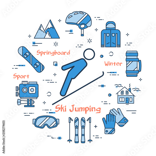 Blue concept of ski jumping