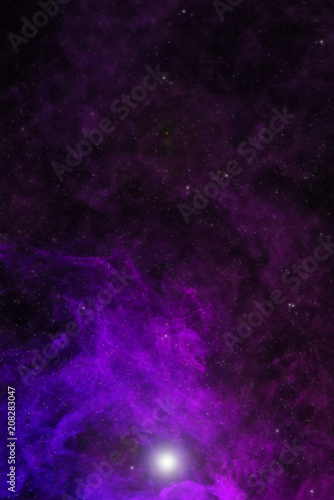 beautiful universe background with violet smoke, stars and glowing light