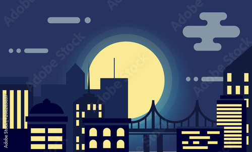 Night city silhouette. Vector flat illustration