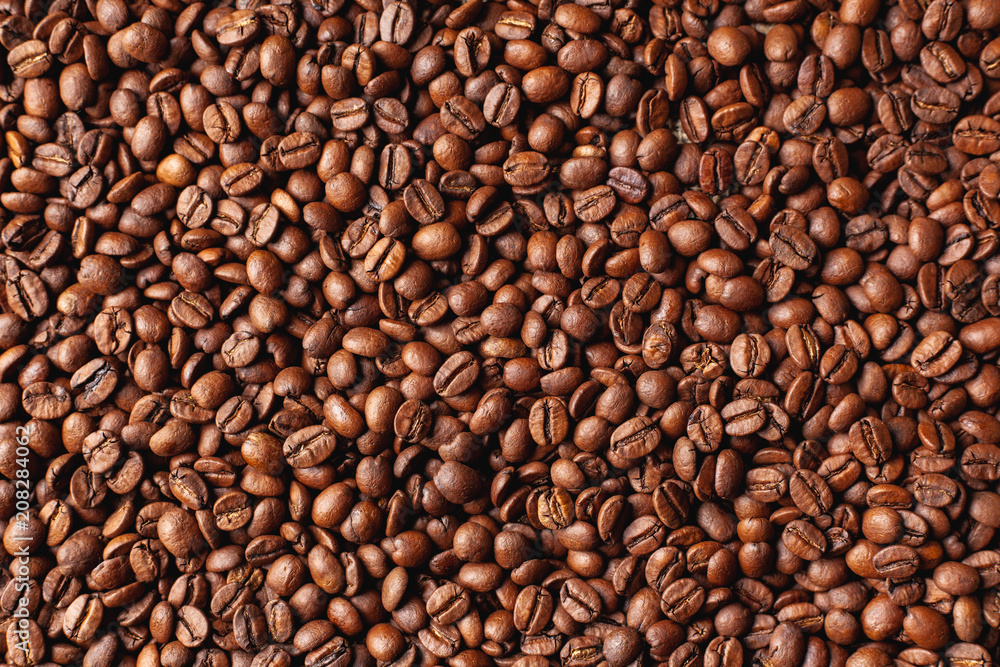 A lot of coffee beans after roasting