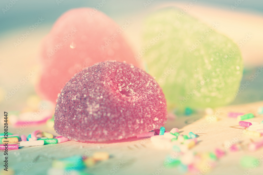 Three marmalade candies on a table