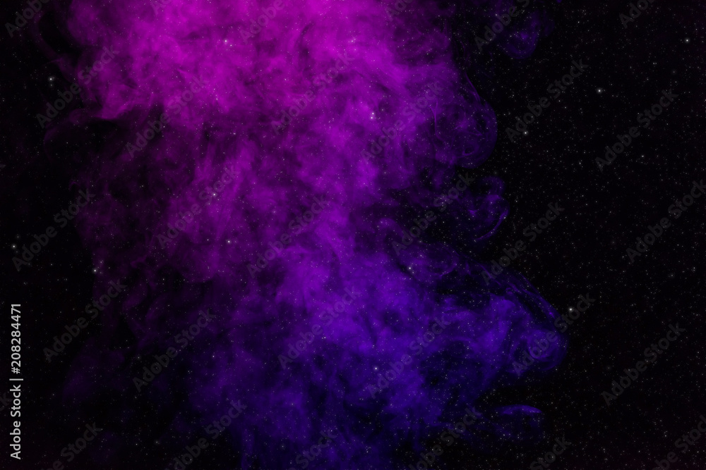 black background with purple, pink smoke and stars