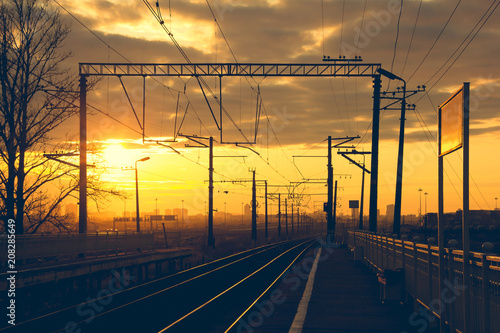 Russian railway at sunset