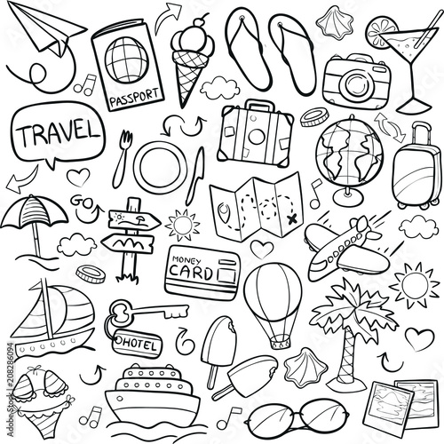 Traveling Tourism Doodle Icon Hand Draw Line Art	