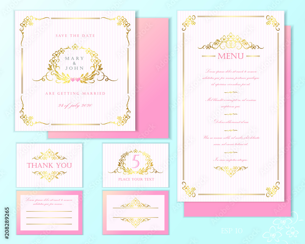 Luxury wedding invitation cards. Set of vector design templates.