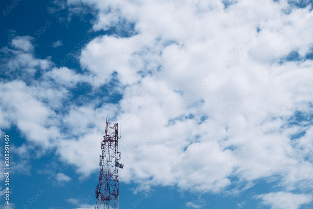 Beautiful white clouds and the blue sky with Signal Tower, Afternoon summer blue sky with some white clouds.