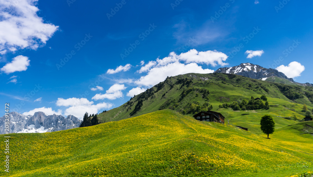 gorgoues mountain landscape near Klosters in Switzerland on a fantastic summer day