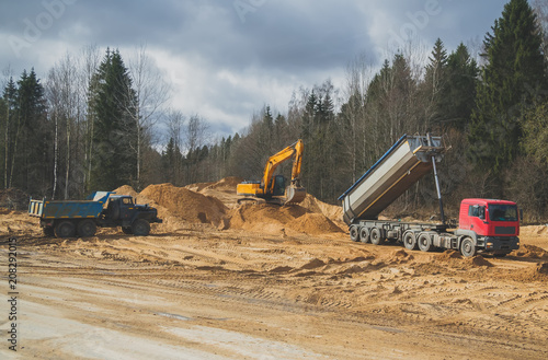 Construction of new transport road through the forest. Beginning of work.
