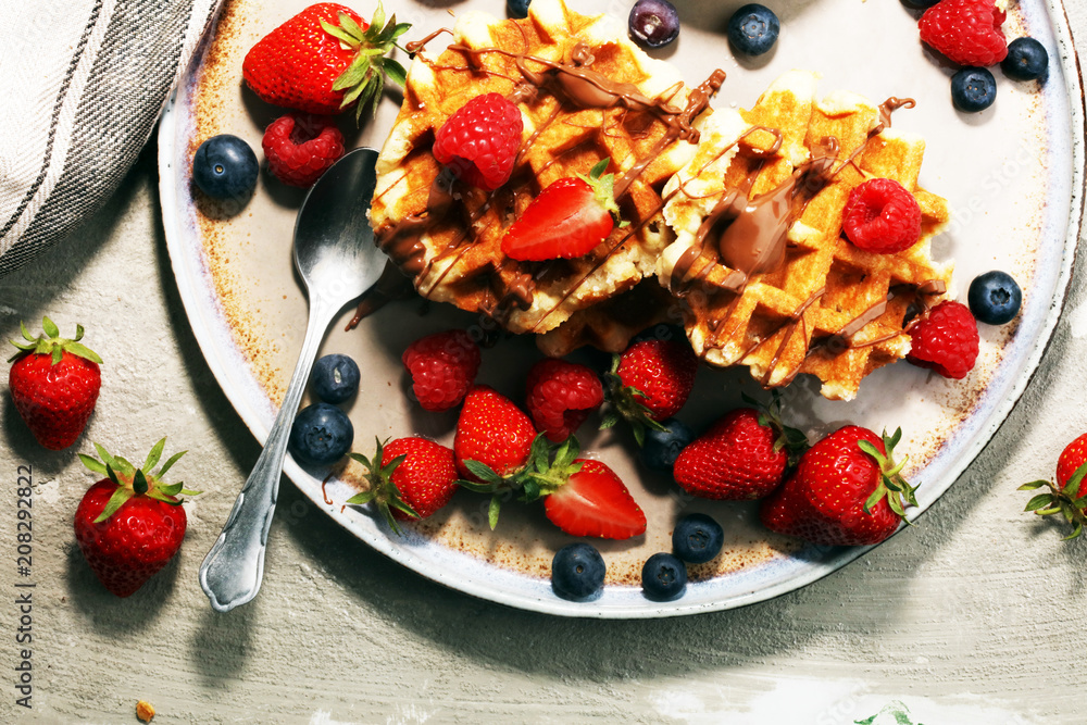 Traditional belgian waffles with fresh fruit Traditional belgian waffles with fresh fruit