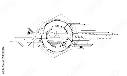 Abstract illustration with graphic circuit isolated on a white background. Technological design. Science style.