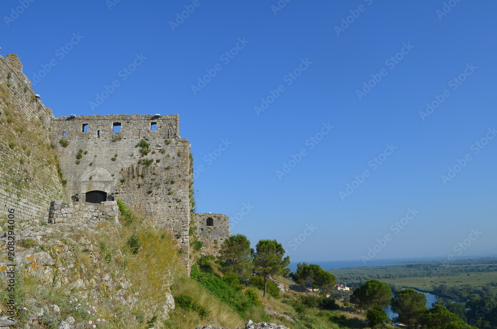 Ruins of Rozafa Castle on a sunny day. Shkoder, Albania.