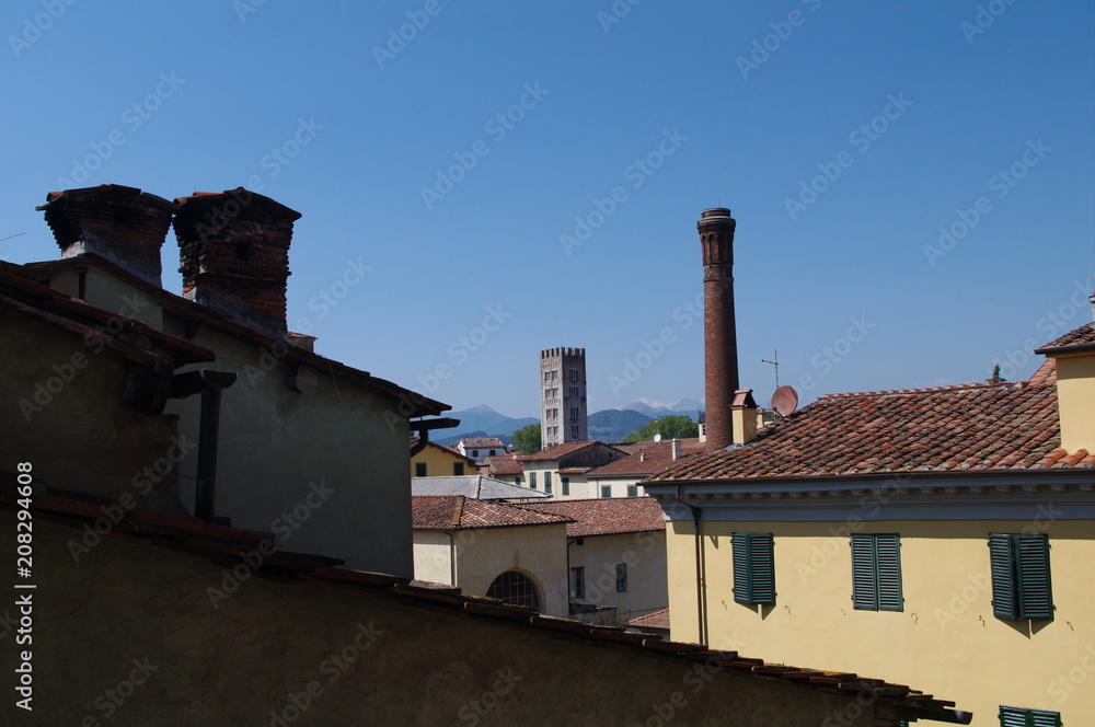 Lucca,Toscana,città,veduta,panorama,turismo,torre,ciminiera
