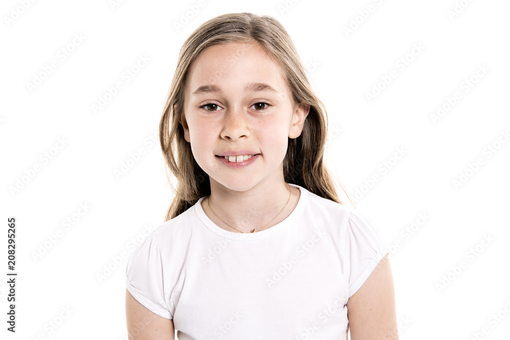Portrait of cute, confident 9 years old girl, isolated on white Portrait of cute, confident 9 years old girl, isolated on white