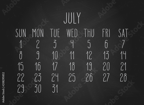 July 2018 calendar