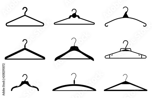 Different clothes hanger silhouette collection. Vector photo