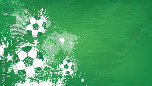 Grunge abstract football background with world map and dust particle on blackboard texture . Flat design . Vector for international world championship tournament cup 2018