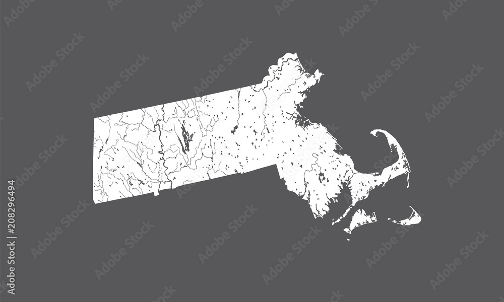 U.S. states - map of Massachusetts. Rivers and lakes are shown. Please ...