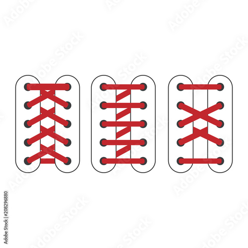 Red lace shoes icon set with tied and untied shoelaces isolated on white background vector illustration