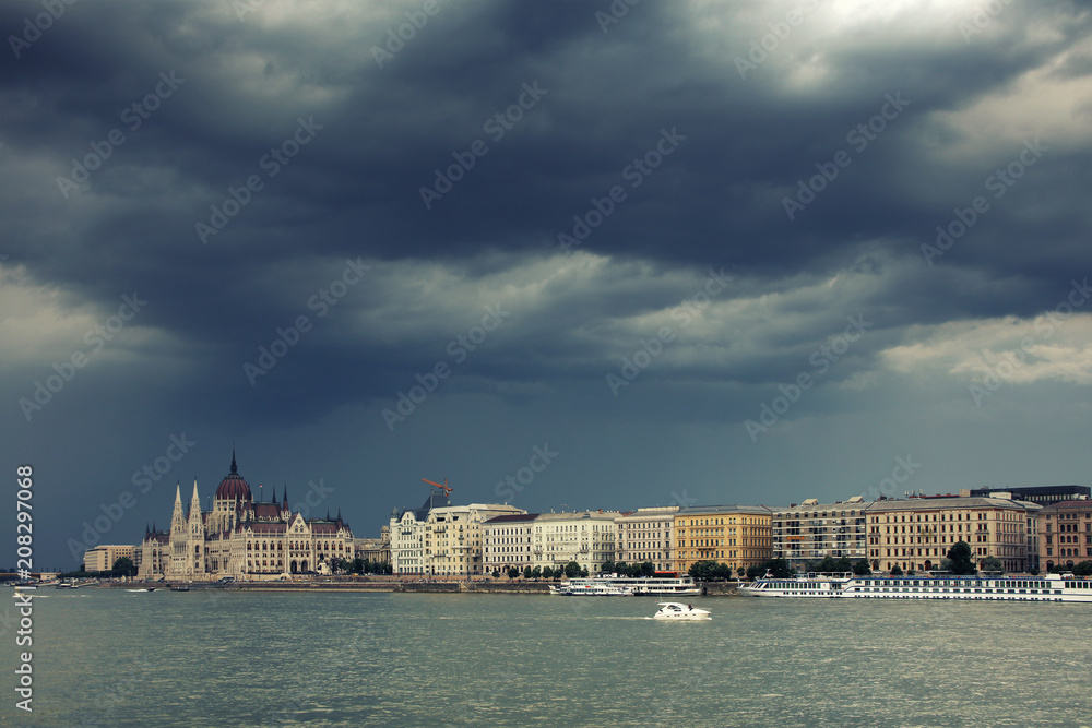 Danube river - panorama. Danube in Budapest Hungary. View of the Danube in Budapest, Europe