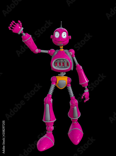 3D Illustration of Fun Colorful Robot on Black Chroma Key Background for Easy Editing