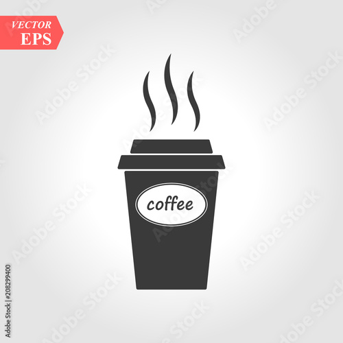 Coffee glass sign icon. Hot coffee button. Hot tea drink with steam. Takeaway. Gray circle button with icon. Vector
