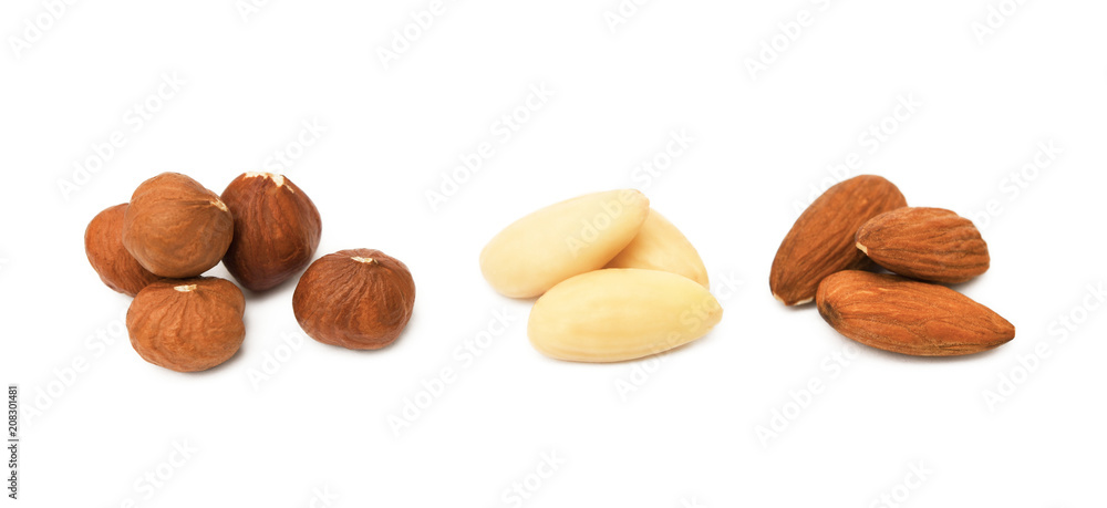 Mixed fresh nuts isolated on white background Mixed fresh nuts isolated on white background