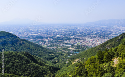 Foggy view of towns south of Mount Vesuvius, Italy