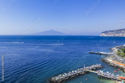 Scenic view of Sorrento, Neapolitan Riviera, Vesuvius volcan. Italy, during summertime
