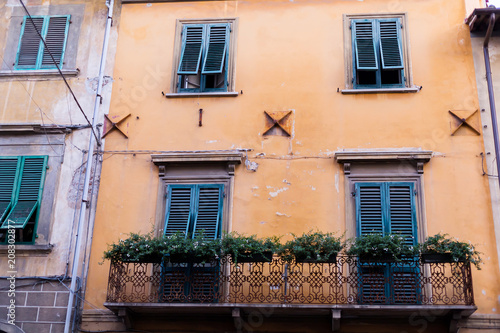 Old Italy windows and wall background texture.