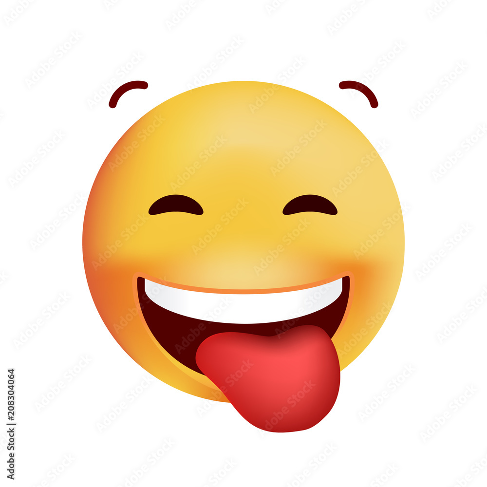 Fototapeta premium Cute Emoticon with Stuck Out Tongue on White Background. Isolated Vector Illustration 