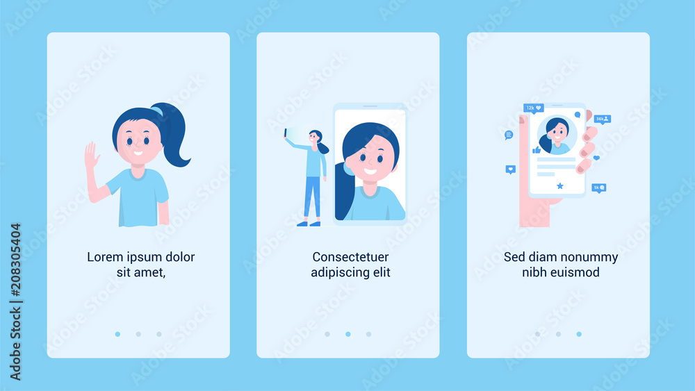 Set of vertical banner with girl and modern gadget Set of vertical banner with girl and modern gadget