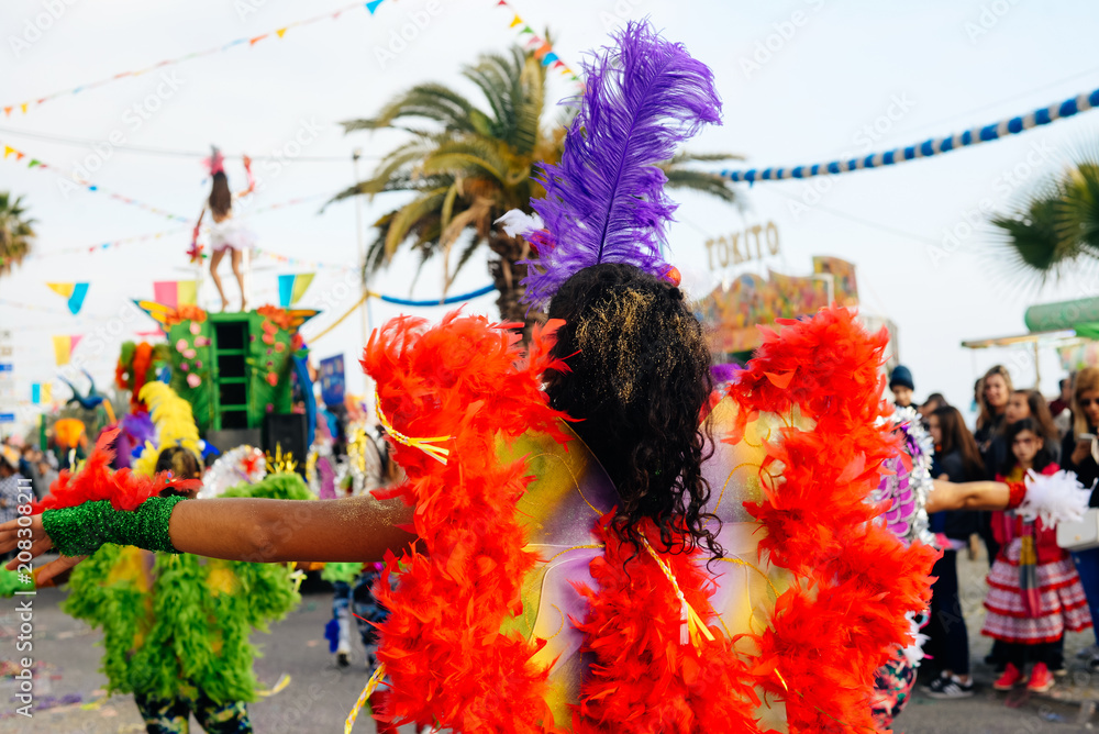 Plaid Niet-geïdentificeerde wazig carnaval danser op straat parade  buitenshuis achtergrond. Achteraanzicht onherkenbaar silhouet van vrolijke  dansartiesten - Nikkel-Art.nl