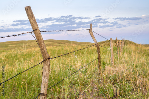 barbed wire fence in Nebraska Sandhills