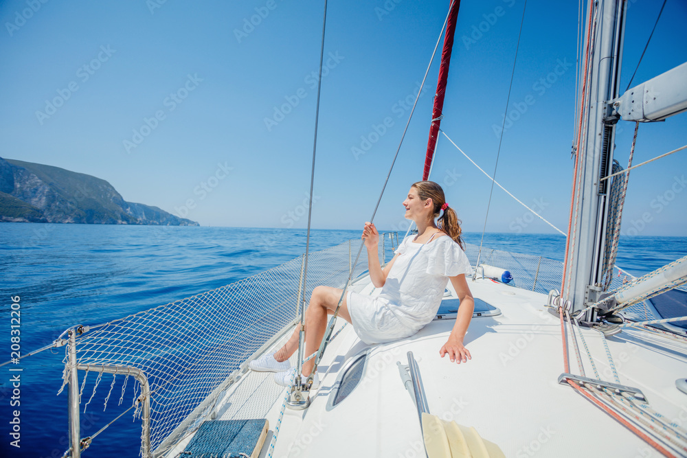Girl relaxing On Yacht in Greece Girl relaxing On Yacht in Greece