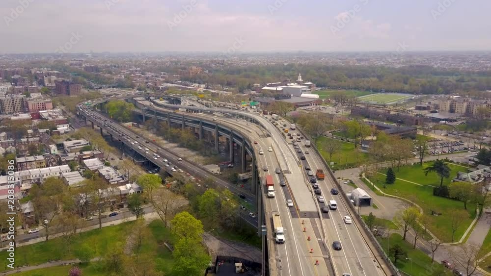 Aerial view of interchange of Verrazano bidge in Brooklyn, New York City. NY from above Hudson river Aerial view of interchange of Verrazano bidge in Brooklyn, New York City. NY from above Hudson river