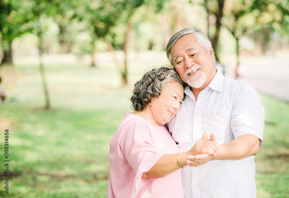 senior Asian couple dancing in the park senior Asian couple dancing in the park