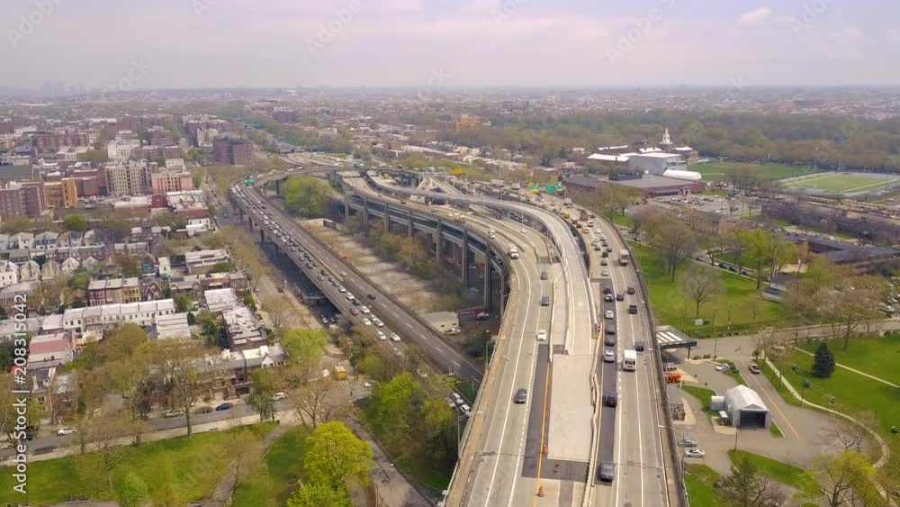 Aerial view of interchange of Verrazano bidge in Brooklyn, New York City. NY from above Hudson river Aerial view of interchange of Verrazano bidge in Brooklyn, New York City. NY from above Hudson river