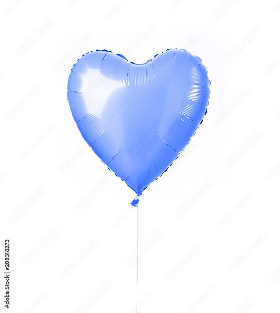 Single big  light blue heart balloon object for birthday party isolated on a white 